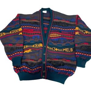 Vtg Purely Australian Clothing Co 3D Coogi Style Knit Emaroo Wool Sweater - XL